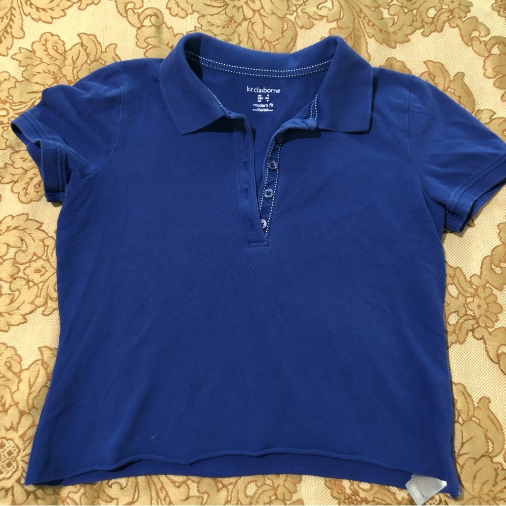 Top Lot of 2, Liz Claiborne polo crop blue AND off-shoulder crop ivory, Size S/M - Picture 2 of 14